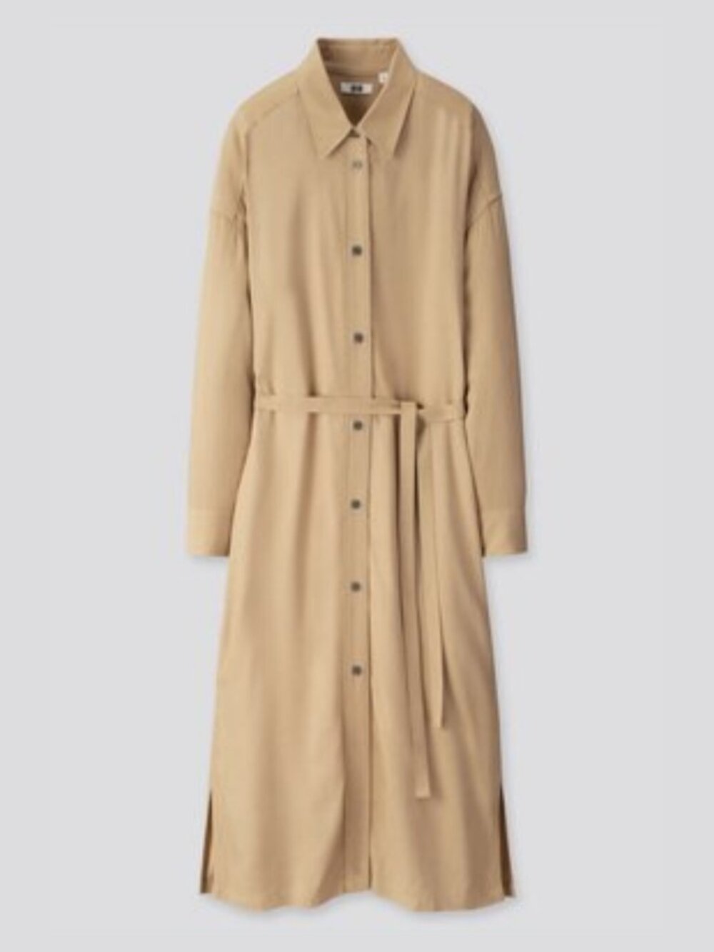 Uniqlo U Long Sleeve Drape Twill Shirt Dress Beige Minimalist Capsule L